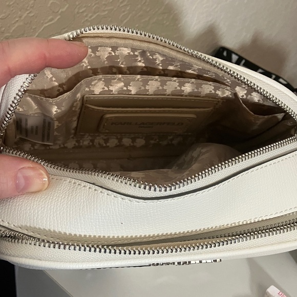 Karl Lagerfeld Paris White Camera Bag with Cat Graphic & Guitar Strap - Picture 6 of 9